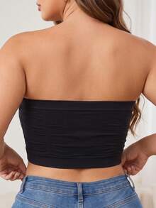 Plus Size Front Closure Bandeau Bra, Seamless Tube Top, Sleep & Daily Lounge Wear, Layering Basic Underwear - Black - View 3