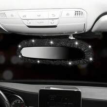 1pc Shiny Car Rearview Mirror Cover, Sparkling Rhinestone Elastic Rearview Mirror Protective Sleeve, Women Girls Car Interior Rearview Mirror Decorative Accessory, Universal Fit - A - View 4