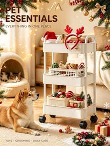 HaoX 2pcs(1set) Pet Floor Storage Cart With Basket Set, Suitable For Collars, Leashes, Grooming Supplies, Christmas Decorations And Pet Clinic Care Essentials, Sturdy Rolling Storage Rack With Swivel Casters And Ventilated Base, Dog Supplies Kitchen Essentials - View 1