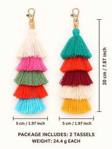 1pc Colorful Bohemian Style Pom Pom Tassel Keychain, Wristlet Key Ring & Bag Charm Decor, Suitable For Women Handbags, Wallets, Backpacks And Car Keys - Multicolor - View 2