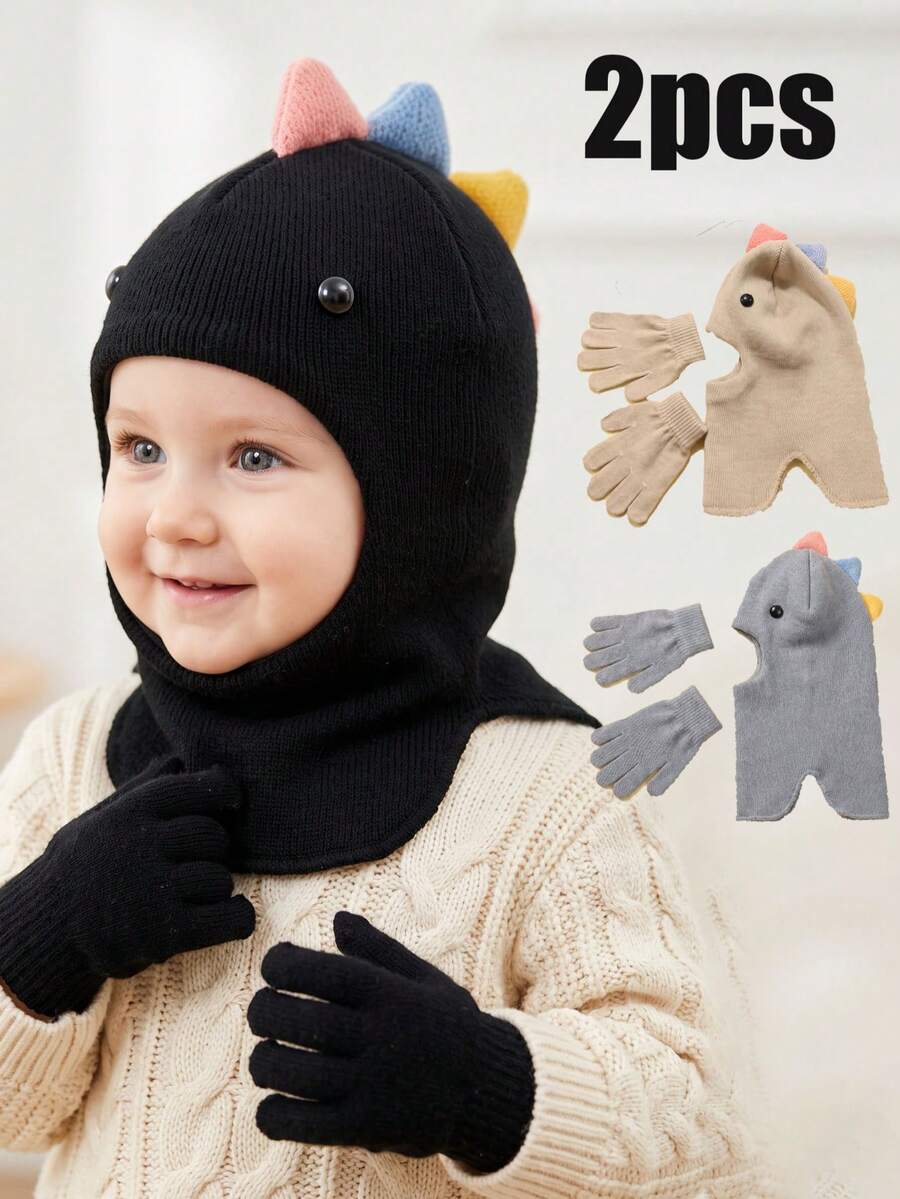 1PC Fashionable Unisex Kids Cartoon Dinosaur Knitted Balaclava Hat, New Solid Color Thin Soft Comfortable Knitted Balaclava For Autumn/Winter - 1PC - View 1