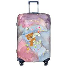 Marble Gradient Background Cute Teddy Bear Letter Luggage Suitcase Cover, Elastic Stretch Luggage Protector Sleeve, Scratch-Resistant Dust-Proof Reusable Travel Accessory - Multicolor - View 88