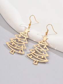 1 Pair Fashionable Creative Versatile Niche Design Hollow Christmas Tree Earrings Suitable For Women's Daily Wear - Gold - View 4