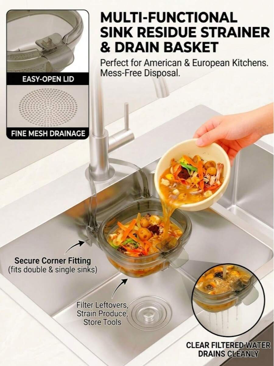 Hanging Sink Drain Basket 1pc, Portable Anti‑Clog Food Residue Filter Strainer For Kitchen Fruit Vegetable Waste Separation