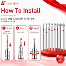 8Pcs Ball Shape Diamond Nail Drill Bits Set, Red Band Fine Grit, 2.35mm Universal Shank For Russian Manicure Cuticle Prep - Multicolor - View 6