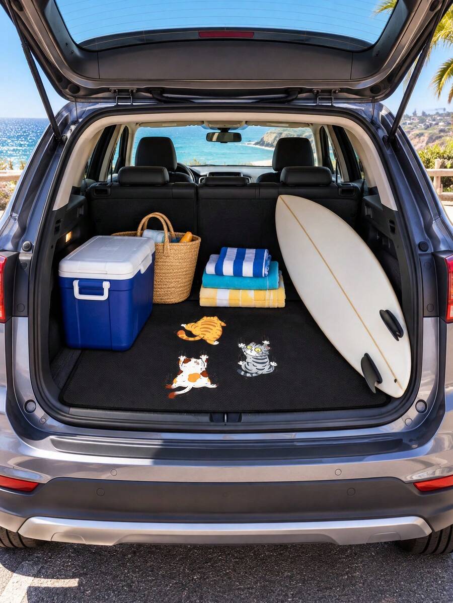 Cute Cat-Print Trunk Mat, Non-Slip Protective Mat, Dirt-Resistant Floor Mat, Waterproof And Wear-Resistant Trunk Liner, Universal Car Non-Slip Trunk Mat, Car Interior Decoration-Perfect For Pet Owners And Car Enthusiasts