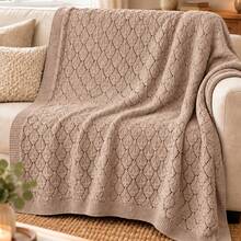 1pc Breathable Hollow Knit Throw Blanket, Soft Skin-Friendly Sofa Blanket, Bedroom Bed Throw, Suitable For All Seasons - Khaki Grey - View 5