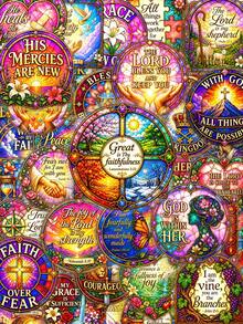 50Pcs Stained Glass Bible Verse Inspirational Stickers, Retro Stained Glass Religious Inspirational Style, Including Colorful Stained Glass, Bible Verses, Crosses, Hearts, Mountain Elements, For Journal Collage, Water Bottle, Tablet, DIY Craft Decor - Multicolor - View 6