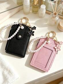 Flower Pendant Keychain Card Wallet With Pearl Chain, Wristlet Coin Purse, PU Multi-Slot Card Wallet And Zippered ID Coin Purse - Suitable As Birthday, Graduation, Back To School, Mother's Day Or Teacher's Day Gift - Multicolor - View 2