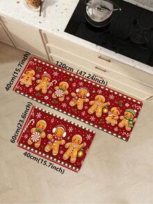 1/2pcs Christmas Kitchen Decor Rugs, Merry Christmas Gingerbread Man Design, Winter Kitchen Carpets And Mats, Non-Slip Washable Absorbent Kitchen Accessories Decorative Floor Mat, Christmas Holiday Gift! - Multicolor - View 12