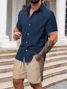 Men T-Shirt Co-Ords - Blue - View 1