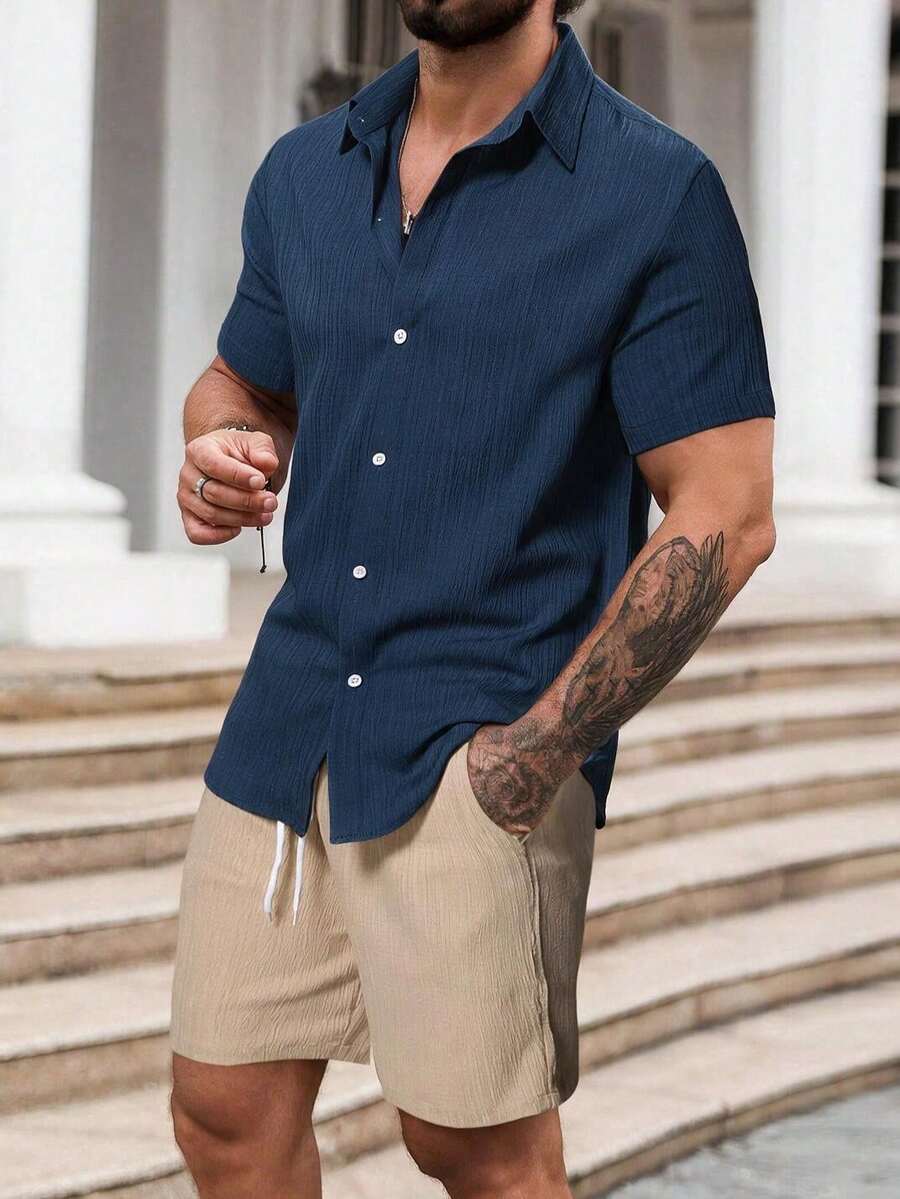Men T-Shirt Co-Ords - Blue - View 1