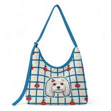 1Pc Custom Pet Dog Photo Print Cow Pattern Canvas Large Capacity Zipper Hobo Shoulder Bag For Daily Commute Shopping Party Or Gift - Multicolor - View 10
