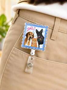 Personalized Pet Photo Bag Charm, Fan-Shaped Frame Bow Floral Plaid Backpack Accessory - Multicolor - View 4