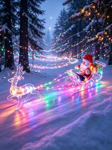 1pc Glowing Santa Claus Reindeer Sleigh Decoration, Christmas LED Table Lamp, 8 Modes Remote Control, Christmas Holiday Home Decor, Festival Window Sill Fireplace Desktop Ornament, Creative Christmas Gift - USB Christmas Reindeer Pull Cart Light - View 9