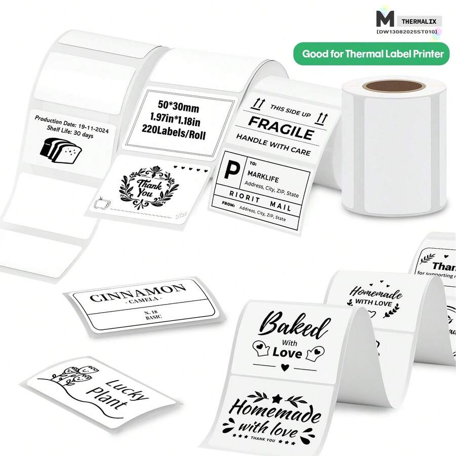 Marklife White Label Sticker, You Can Choose From A Variety Of Sizes, Suitable For P50/D100/M110/M220/M221/M120 Label Printer; Suitable For Quick Labeling, Ideal For Home/Office/Kitchen,Multi-Purpose Self-Adhesive Paper