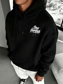 Stay Humble 塗鴉字母寬鬆連帽衛衣 男款 春秋 純白色 街頭休閒套頭運動衫 - 黑色 - 查看 4