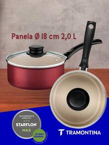 Panela com Tampa de Vidro Turim em Alumínio com Revestimento Interno e Externo em Antiaderente Starflon Max Vermelha 18cm 2L- Tramontina - Vermelho Ø18cm - Visão 5