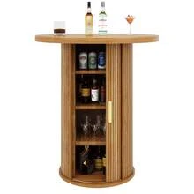 Round Bar Table With Storage, 92cm High Standing Table With Cabinet, MDF Wood Look, Load Capacity Up To 75kg, Bar & Living Room - Wood + MDF + Metal - View 11