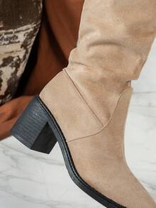Women's Fashion Stiletto Pointed Toe Ruched Boots - Apricot - View 5