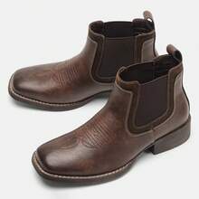 Men's Western Cowboy Boots, Outdoor Vintage Style, Embroidered Chelsea Boots - Brown - View 10