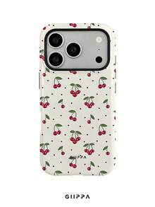 GIIPPA 1pc Apricot Base With Cherry Pattern Design, Phone 17 Pro Max Phone Case, Compatible With Phone 16 Pro Max, 15 Pro Max, 14 Pro Max, Korean-Style High-End Fashionable And Fun Phone Case, Suitable For 11/12/13/14/15/16 Pro Max Plus, Elegant Design For Men And Women, Perfect Gift For Girlfriend On Christmas, Valentine's Day, Easter, Wedding Season And Birthday! - Multicolor - View 1