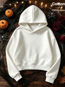 2026 Autumn Custom Loose White Hooded Sweatshirt For Girls, Ghost And Letter Print, Fun And Quirky Halloween Outfit - White - View 5
