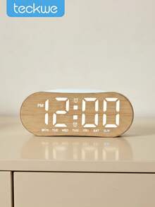Teckwe 1PC Wood Look LED Digital Alarm Clock, Oval Curved Bedside Table Clock With Dual Alarms, Week & Time Display, Electronic Desk Clock For Bedroom Home Decor - multicolor - View 1
