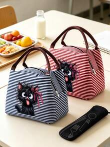 Cute Black Cat Lunch Bag,Leak-Proof Lunch Bag/Cooler Bag,Lightweight Canvas Lunch Box,For Work, Picnics, Outdoor Activities - Multicolor - View 9