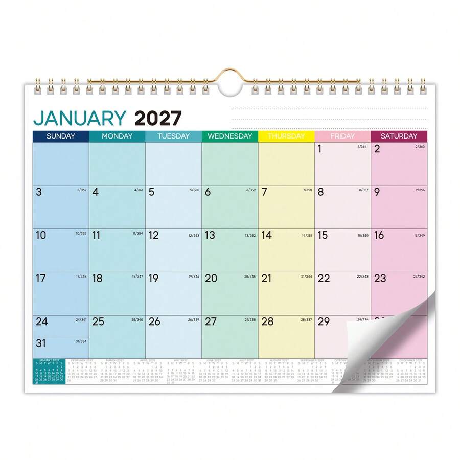 2027 Colorful Wall Calendar, 12-Month Full Year Calendar, Large Grid Writing Space, Home Office Schedule Planning Calendar, Full Year Time Management Planner - Color - View 1