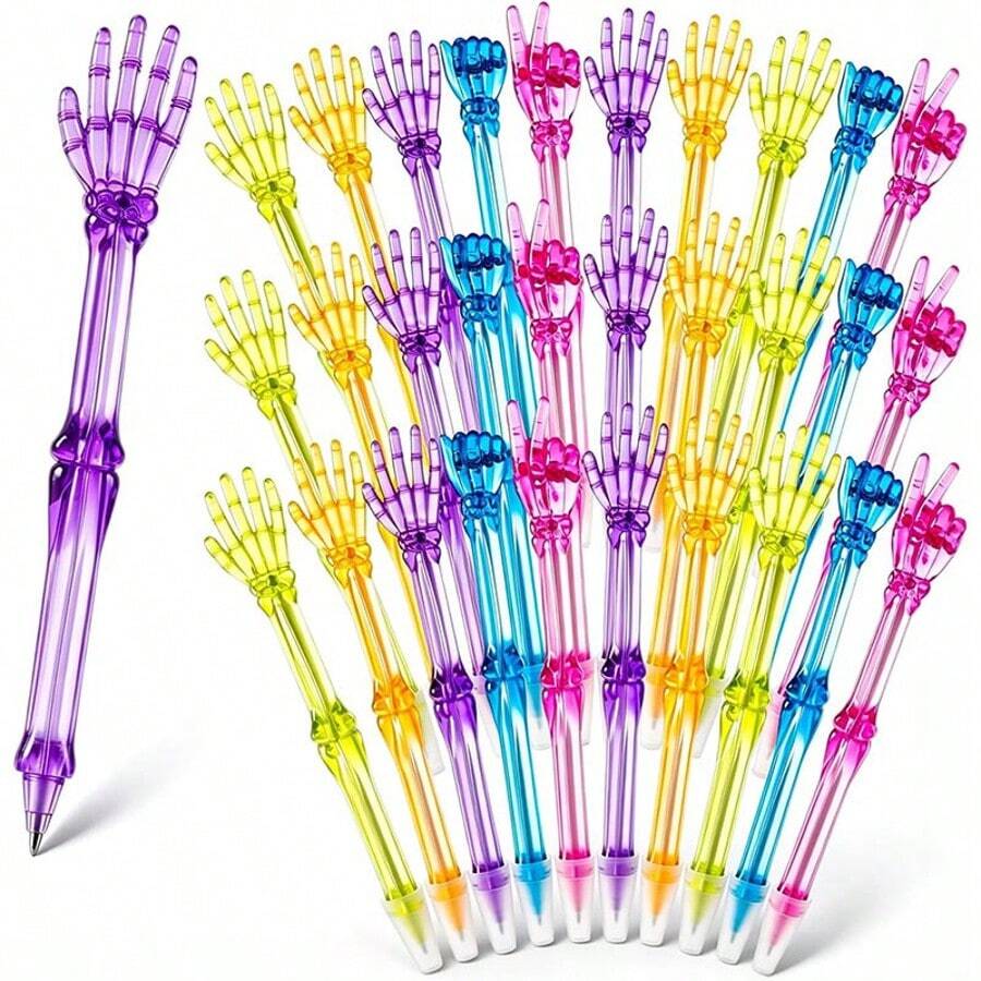 1/4, 12pcs, Finger Joint Signature Pen, Skeleton Hand Shaped Neutral Pen, Black Ink, Suitable For Teachers, Office, School Supplies, Halloween Gift, Random Style (One Size = Random 1pc) - Multiple Styles - View 1
