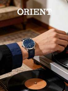 Orient Men's Modern Automatic Mechanical Watch, Deep Blue Dial, Silver Case, Black Crocodile Leather Strap, 100m Water Resistant, RA-AC0E04L19B - Silver - View 4