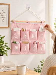 Organizer Jadwal Mingguan Gantung Dinding, Perencana Penyimpanan Gantung Dinding 7 Slot, Untuk Mengatur Kebutuhan Sehari-hari, Desain Kain Merah Muda dengan Batang Kayu dan Label Tanggal Transparan, Cocok untuk Kamar Tidur, Kantor Rumah dan Lorong, Penggunaan Dewasa, Hadiah Natal, Penyimpanan Rumah Tahun Baru - MultiWarna - View 5