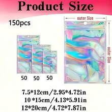150pcs Holographic Storage Bags, 3 Sizes, With Transparent Tool Bag, Jewelry Display And Packaging Supplies Window, Sealable Bags, Storage Zipper Bags, Jewelry Gift Small Pendant Packaging Bags - Multicolor - View 7