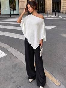 Roviva Women's Autumn Casual Commute Solid Color Loose Elegant Fashion Knit Shawl, Suitable For Party, Gathering, Holiday, Birthday Party, Work Commut - White - View 3
