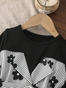BASUSARRI Setelan 2 Potong untuk Anak Perempuan, Atasan Lengan Panjang Motif Garis-garis, Celana Panjang Motif Garis-garis, Busana Wanita Modis Gaya Elegan untuk Beraktivitas di Luar Ruangan dengan Sabuk, Musim Semi/Gugur - Hitam - View 5