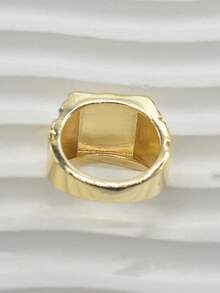 One Hip-Hop Heavy-Duty Style Alloy Gold-Plated Square Textured Wide Ring For Men, Suitable For Streetwear, Qixi Festival Gift, Party Accessories, Christmas, Thanksgiving. - Gold - View 3
