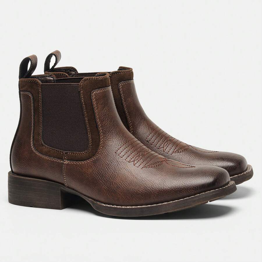 Vintage Western Cowboy Boots Men's Shaft Ankle Boots Commuter Versatile Ankle Boots - Brown - View 1