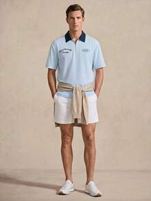 Courvante Tennis Men's Contrast Color Block Collar Short Sleeve Half-Placket Casual Polo Shirt, Summer - Baby Blue - View 2