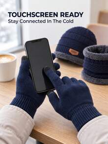 3pcs Unisex Thick Warm Fleece Cable Knit Hat, Scarf And Touchscreen Anti-Slip Gloves Set, Suitable For Daily Commute, Skiing, Cycling And Outdoor Activities - Multicolor - View 9
