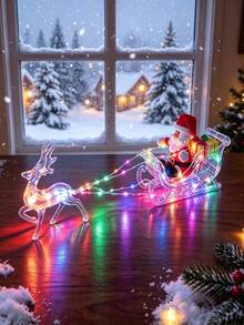 1pc Glowing Santa Claus Reindeer Sleigh Decoration, Christmas LED Table Lamp, 8 Modes Remote Control, Christmas Holiday Home Decor, Festival Window Sill Fireplace Desktop Ornament, Creative Christmas Gift - USB Christmas Reindeer Pull Cart Light - View 8