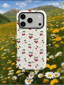 GIIPPA 1pc Apricot Base With Cherry Pattern Design, Phone 17 Pro Max Phone Case, Compatible With Phone 16 Pro Max, 15 Pro Max, 14 Pro Max, Korean-Style High-End Fashionable And Fun Phone Case, Suitable For 11/12/13/14/15/16 Pro Max Plus, Elegant Design For Men And Women, Perfect Gift For Girlfriend On Christmas, Valentine's Day, Easter, Wedding Season And Birthday! - Multicolor - View 8