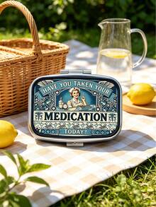 Vintage Nurse Print Pill Box, Mini Portable Metal Pill Case, Multi Compartment Medicine Vitamin Storage Organizer, Travel Pocket Pill Holder - Multicolor - View 7