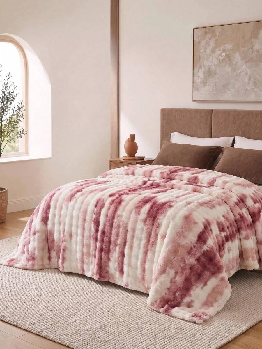 1pc Thickened Plush Blanket With Marble Splatter Pattern - Soft Blanket, Suitable For All Seasons, For Sofa, Bed, Car And Travel - Machine Washable, Guest Room Accessory Blanket, Soft Texture, Autumn Decor Blanket, Room Decor Blanket, Back To School/School Season/Dorm Bedding - Red and White - View 1