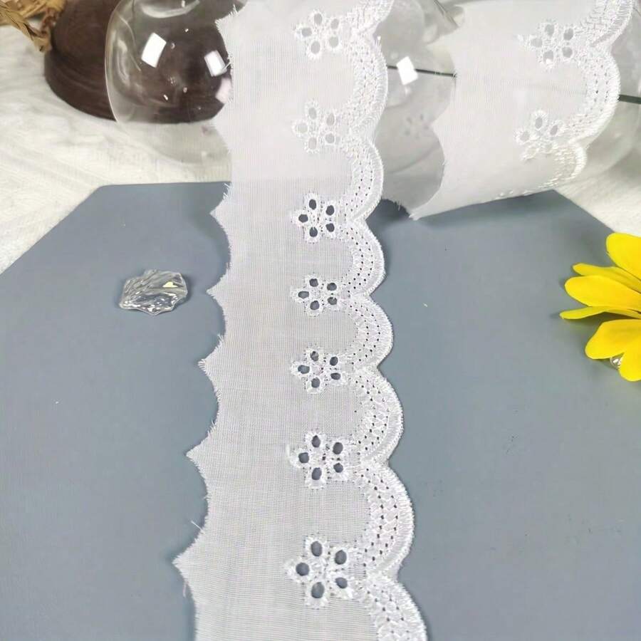 5pcs White Exquisite Hollow Pattern TC Fabric Embroidered Lace Clothing Accessories - 5 Yards - View 1