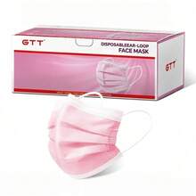 50pcs, Boxed, Disposable Folding Mask, Available In All Seasons, Four Colors, Soft Skin, 3-Layer Mask-Ideal For Family, School, Office And Outdoor! - Pink - View 2