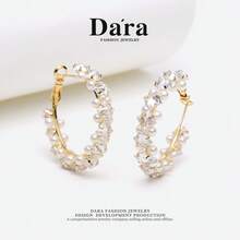 DARA Freshwater Pearl Earrings S925 Silver 3-4mm High Luster Design Luxury Women's Double Hoop Earrings - White Gold - View 8