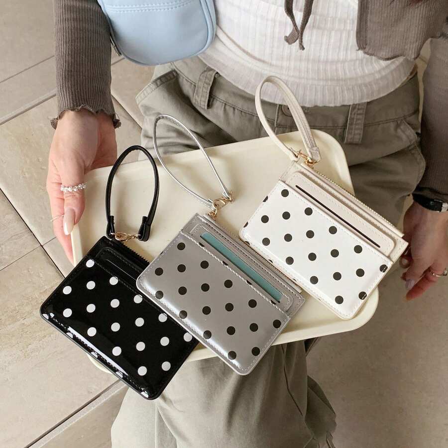 1pc Polka Dot Mini Coin Purse, Fashion PU Small Wallet, Cute Card Holder, ID Organizer Bag, Detachable Multi-Layer Ultra-Thin Polka Dot Card Organizer - Multicolor - View 1