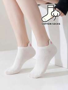 5 Pairs Unisex Cherry Blossom Cotton Boat Socks, Simple Flat Foot Cover Socks, Suitable For Men And Women - Multicolor - View 3