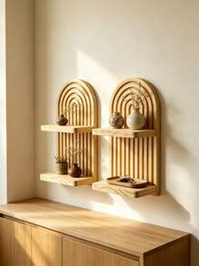 1pc/2pcs Bohemian Wave Pattern Wooden Wall Frame Set, Rainbow Arch Farmhouse Style Wall Shelf, Multi-Functional Wall Mounted Outdoor Rack, Easy Installation, Suitable For All Seasons, Living Room Wooden Wall Hanging Storage Shelf - Suitable For Living Room Home Decor, Bathroom Decor, Bedroom Decor, Dressing Room Decor, Ramadan Decor, Christmas Decor, Autumn Home Decor - Apricot - View 9